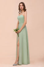 Vestido de dama de honor formal de gasa sin tirantes, elegante vestido maxi de dama de honor