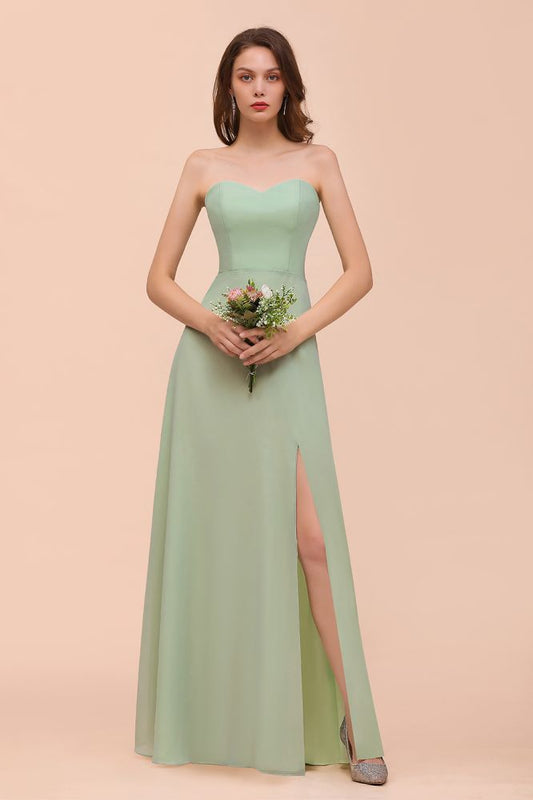 Trägerloses Chiffon-Brautjungfernkleid Elegantes Maxikleid für die Trauzeugin
