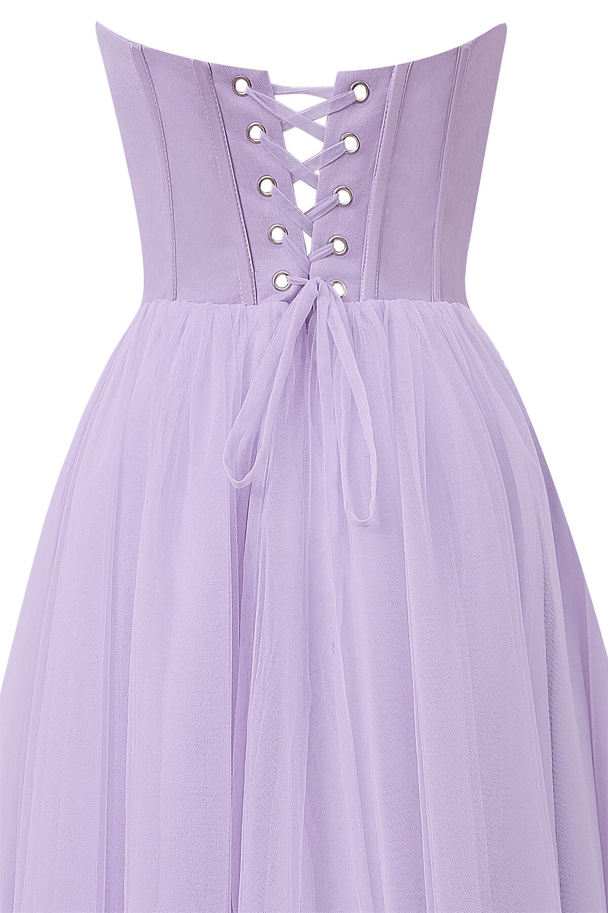 Trägerloses, bauschiges Midi-Tüllkleid