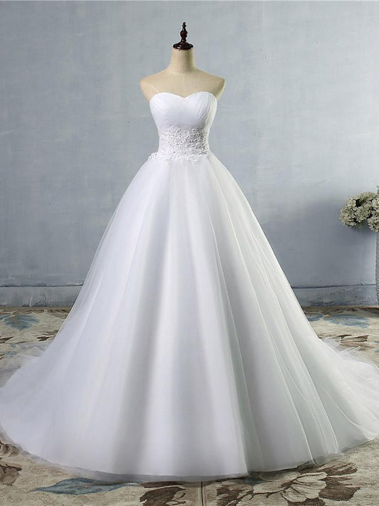 Trägerloses Prinzessinnen-Brautkleid, ärmellos, Brautkleider, weinende Schleppe