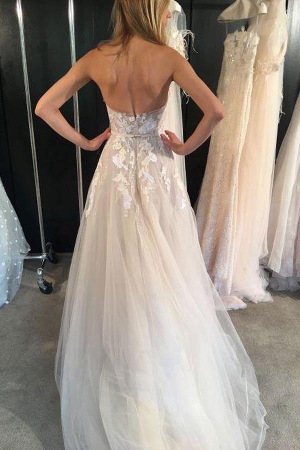 Trägerloses, sexy, durchsichtiges Tüll-Brautkleid mit herzförmigem Ausschnitt WD352