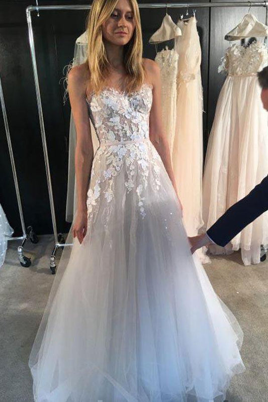 Trägerloses, sexy, durchsichtiges Tüll-Brautkleid mit herzförmigem Ausschnitt WD352