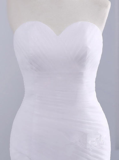 Trägerloses Sweetheart Meerjungfrau Brautkleid Spitze Rüschenlos Tüll Brautmode