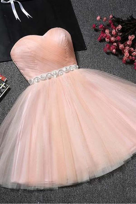 Trägerloses Homecoming-Kleid mit herzförmigem Ausschnitt, errötendes Rosa, kurzes Ballkleid PD304