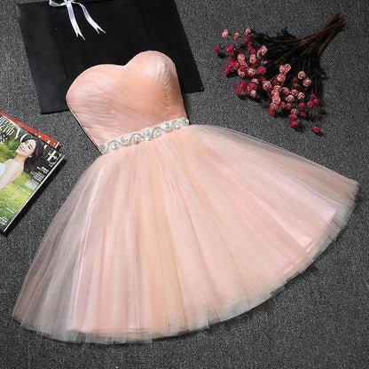 Trägerloses Homecoming-Kleid mit herzförmigem Ausschnitt, errötendes Rosa, kurzes Ballkleid PD304