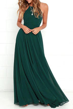 Vestido largo de dama de honor con tirantes en verde oscuro y espalda cruzada BD076