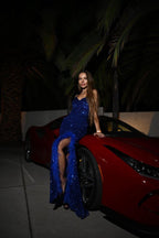 Kadrina |Mermaid V Neck Sequins Long Prom Dress with Slit
