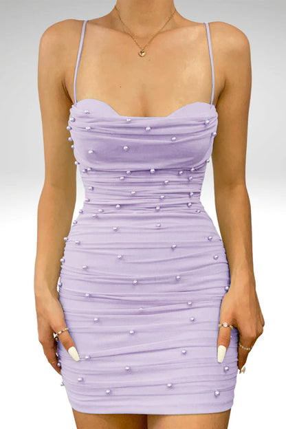 Octavia | Vestido de fiesta plisado de tul con perlas