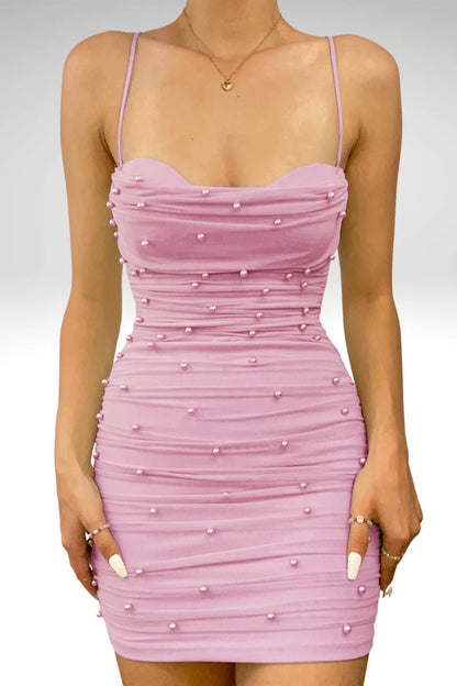 Octavia | Vestido de fiesta plisado de tul con perlas