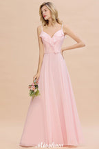 Vestido de dama de honor rosa con tirantes y escote corazón, de gasa, sin espalda, para fiesta de noche