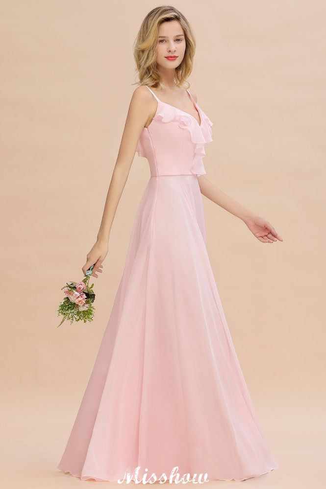 Vestido de dama de honor rosa con tirantes y escote corazón, de gasa, sin espalda, para fiesta de noche