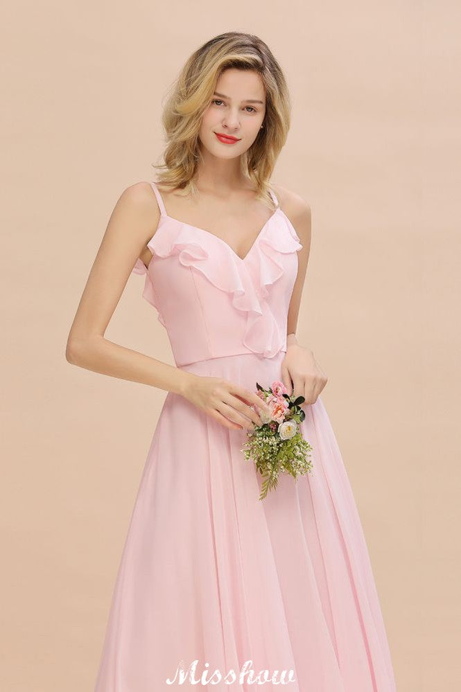 Vestido de dama de honor rosa con tirantes y escote corazón, de gasa, sin espalda, para fiesta de noche