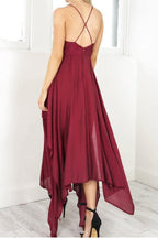 Träger V-Ausschnitt Burgund High Low Partykleid Homecoming Kleider PD310
