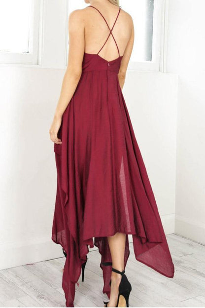 Straps V Neck Burgundy High Low Party Dress Homecoming Dresses  PD310