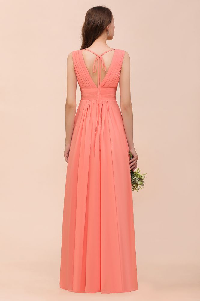 Vestido de dama de honor con tirantes, escote en V y largo hasta el suelo, para fiesta de boda