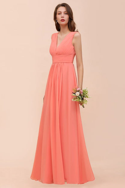Träger V-Ausschnitt Bodenlanges Brautjungfernkleid Hochzeitspartykleid