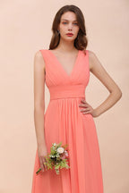 Vestido de dama de honor con tirantes, escote en V y largo hasta el suelo, para fiesta de boda