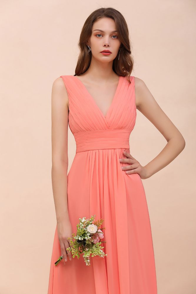 Vestido de dama de honor con tirantes, escote en V y largo hasta el suelo, para fiesta de boda