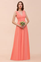 Vestido de dama de honor con tirantes, escote en V y largo hasta el suelo, para fiesta de boda