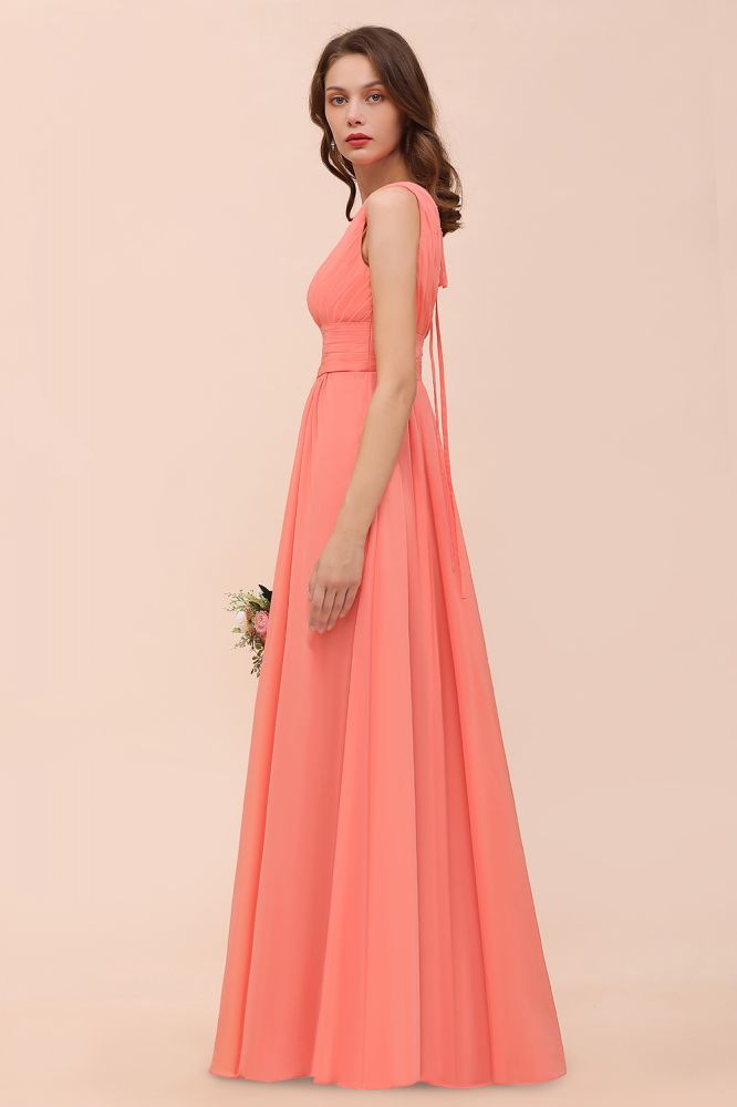 Vestido de dama de honor con tirantes, escote en V y largo hasta el suelo, para fiesta de boda