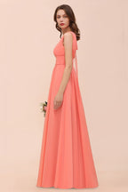 Vestido de dama de honor con tirantes, escote en V y largo hasta el suelo, para fiesta de boda