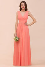 Vestido de dama de honor con tirantes, escote en V y largo hasta el suelo, para fiesta de boda