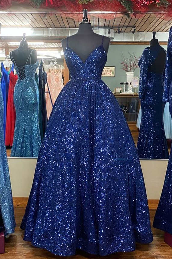 Atemberaubendes langes Ballkleid in A-Linie mit rosa Pailletten
