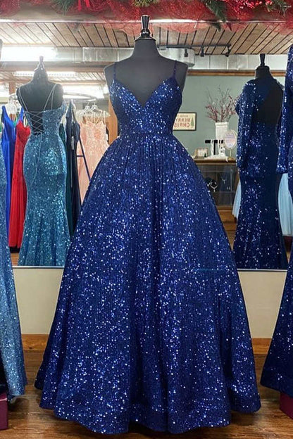 Atemberaubendes langes Ballkleid in A-Linie mit rosa Pailletten