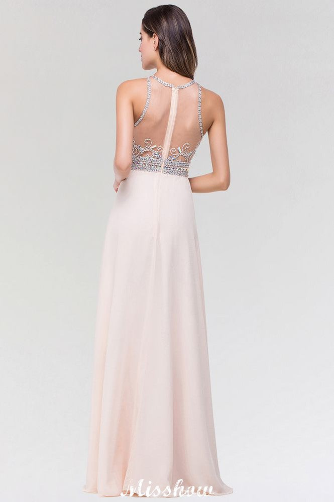 Elegante vestido de dama de honor de tul, de gasa, corte A, sin mangas, largo hasta el suelo, con cuentas