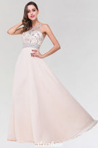 Elegante vestido de dama de honor de tul, de gasa, corte A, sin mangas, largo hasta el suelo, con cuentas