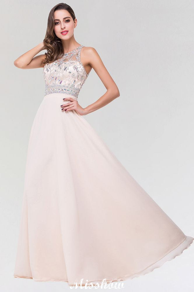 Elegante vestido de dama de honor de tul, de gasa, corte A, sin mangas, largo hasta el suelo, con cuentas