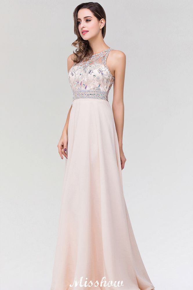 Elegante vestido de dama de honor de tul, de gasa, corte A, sin mangas, largo hasta el suelo, con cuentas