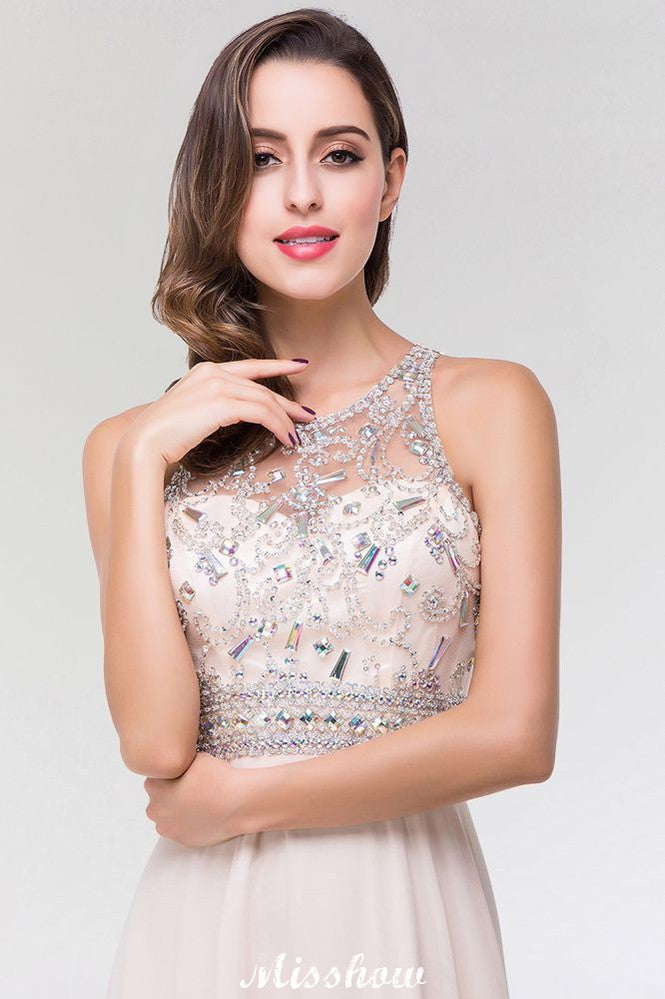 Elegante vestido de dama de honor de tul, de gasa, corte A, sin mangas, largo hasta el suelo, con cuentas
