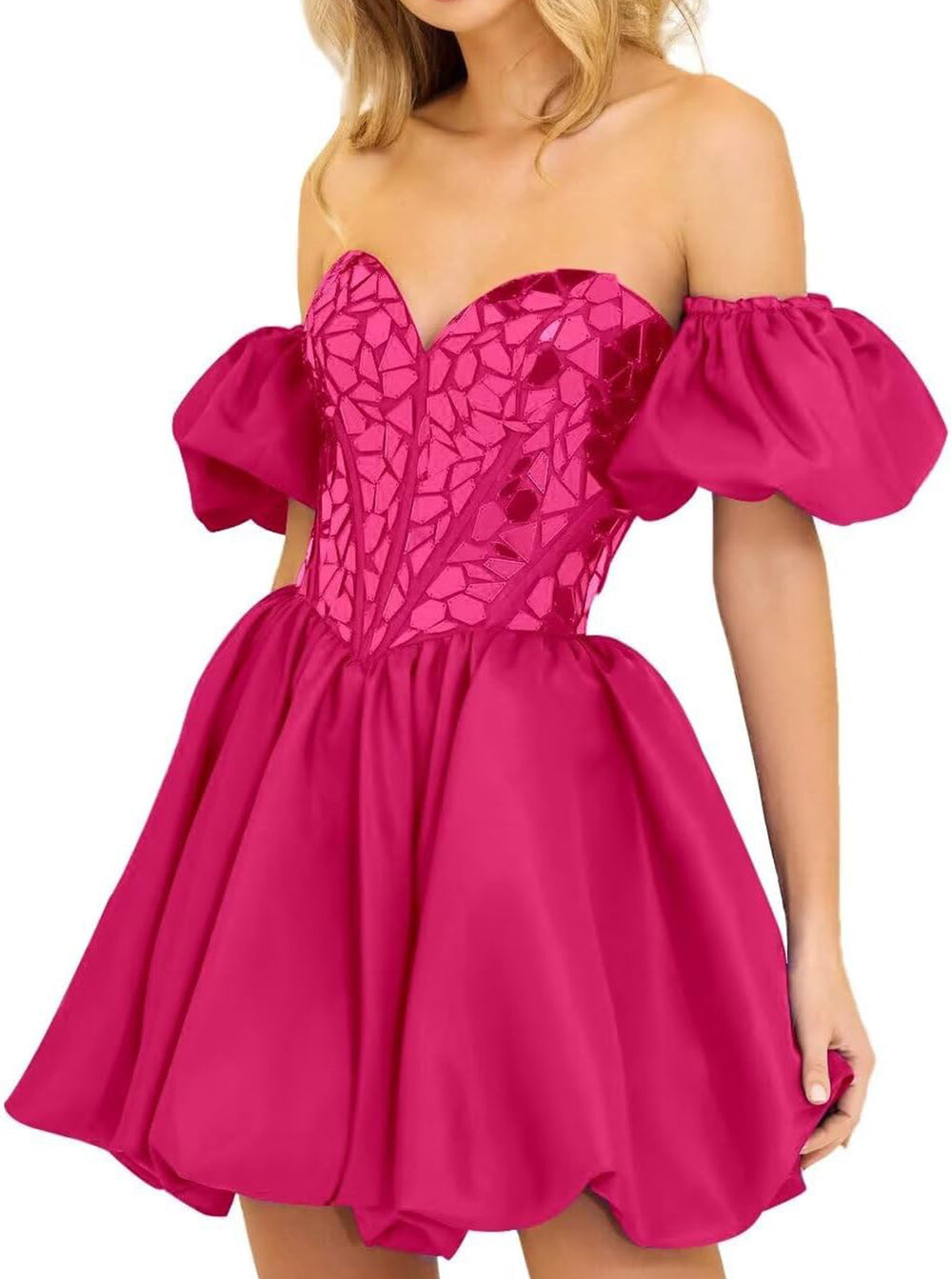 Aria | Vestido corto de fiesta con hombros descubiertos y corte en A