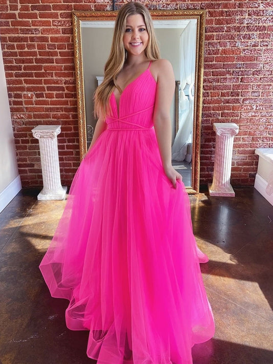 Stilvolles A-Linien-Ballkleid mit V-Ausschnitt und rückenfreiem Tüll, langes Ballkleid mit offenem Rücken, formelle Abschluss-Abendkleider
