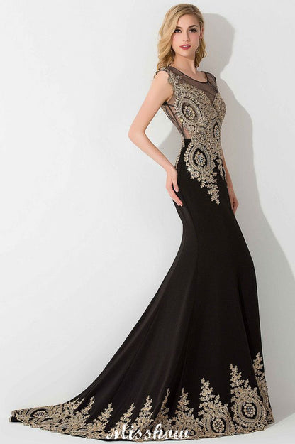 Stilvolles Maxi-Abendkleid mit Flügelärmeln und goldenen Applikationen im Meerjungfrauen-Stil, ärmelloses Partykleid