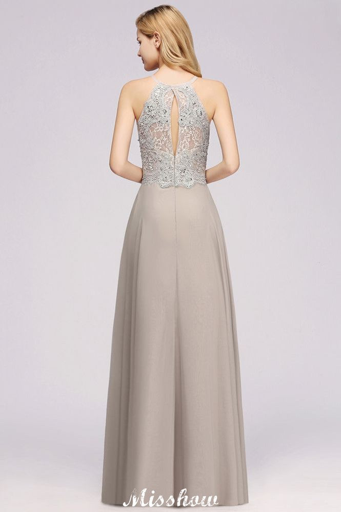 Vestido de fiesta de noche sin mangas con elegantes apliques florales, vestido largo de dama de honor de gasa plateada Aline