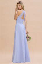 Elegante vestido de dama de honor con escote en V, sin mangas y largo hasta el suelo, corte A
