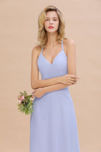 Elegante vestido de dama de honor con escote en V, sin mangas y largo hasta el suelo, corte A