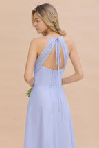 Elegante vestido de dama de honor con escote en V, sin mangas y largo hasta el suelo, corte A