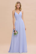 Elegante vestido de dama de honor con escote en V, sin mangas y largo hasta el suelo, corte A