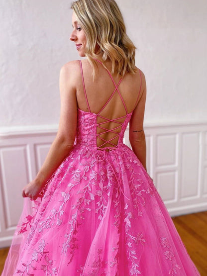 Stilvolles langes, trägerloses A-Linien-Kleid mit Spaghettiträgern und Tüllspitze, rückenfrei, formelle Abschlussballkleider