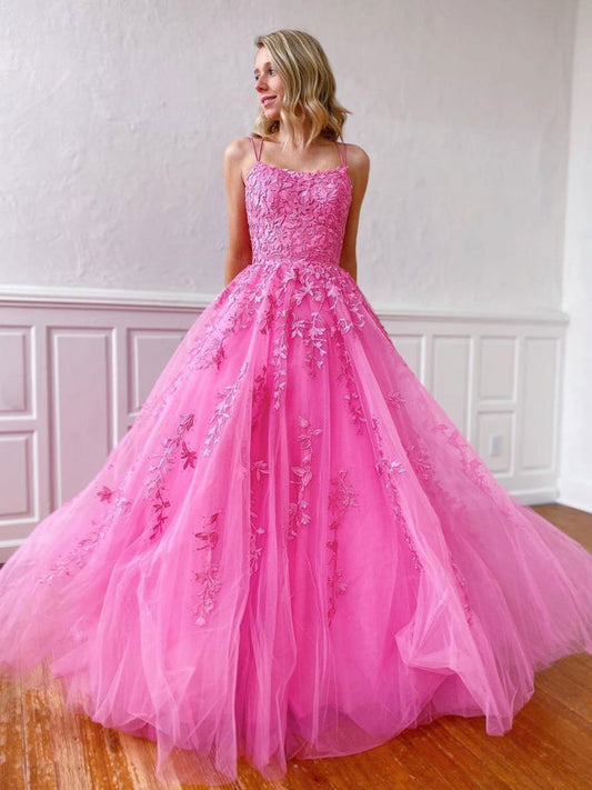 Stilvolles langes, trägerloses A-Linien-Kleid mit Spaghettiträgern und Tüllspitze, rückenfrei, formelle Abschlussballkleider