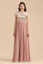 Stilvolles One-Shoulder-Pailletten-Chiffon-Abend-Partykleid-Ballkleid