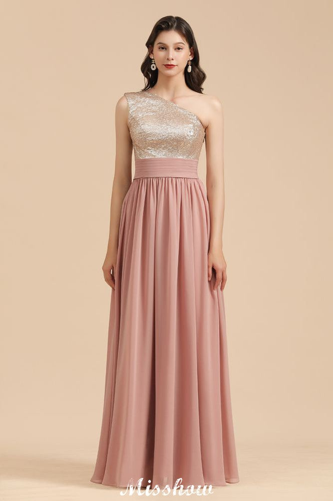 Stilvolles One-Shoulder-Pailletten-Chiffon-Abend-Partykleid-Ballkleid