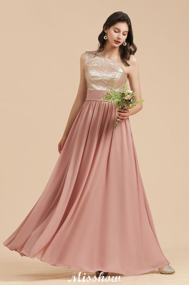 Stilvolles One-Shoulder-Pailletten-Chiffon-Abend-Partykleid-Ballkleid