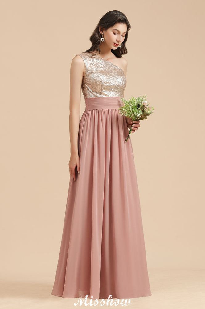 Stilvolles One-Shoulder-Pailletten-Chiffon-Abend-Partykleid-Ballkleid