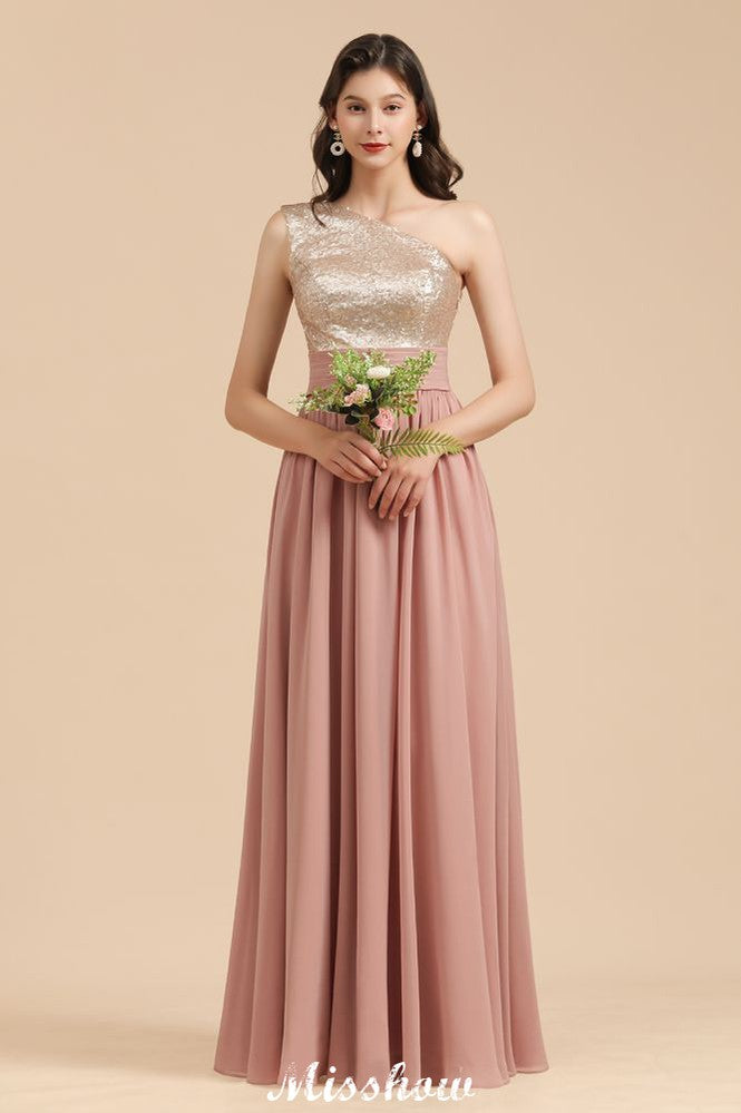 Stilvolles One-Shoulder-Pailletten-Chiffon-Abend-Partykleid-Ballkleid