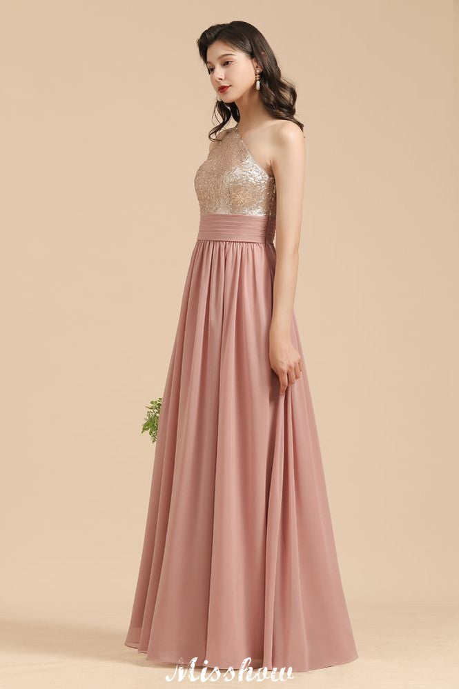 Stilvolles One-Shoulder-Pailletten-Chiffon-Abend-Partykleid-Ballkleid