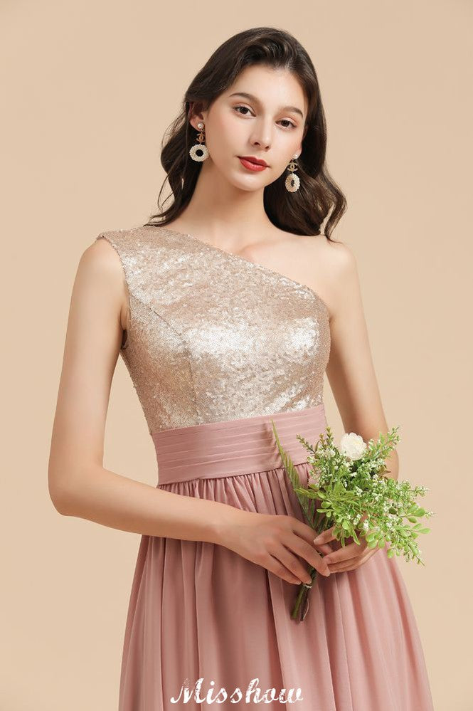 Stilvolles One-Shoulder-Pailletten-Chiffon-Abend-Partykleid-Ballkleid